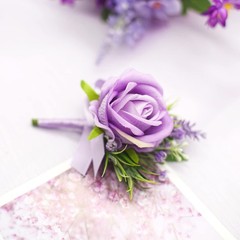 Purple Corsage and Boutonniere Set for Wedding Prom, Artificial Flower Wrist Cor