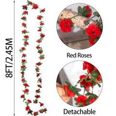 5Pcs 41FT Artificial Red Flower Garland, Fake Hanging Flower Vines Wine Red