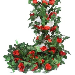 5Pcs Flower Garland Artificial Rose Vine Garland Artificial Red and Greenery
