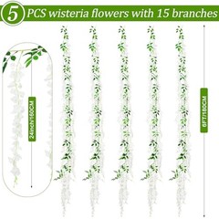 75 Branches Wisteria Hanging Flowers,5Pcs Total 30ft White Wisteria White-5pcs