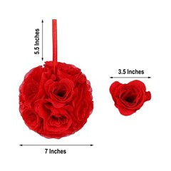 2 RED 7″ Silk Roses Flowers Kissing Balls Wedding Party Events Centerpieces