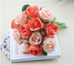 12Heads Rose Flowers Wedding Bouquet Silk Floral Artificial Flowers Home Decor