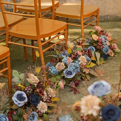 Blue Brown Simulated Flower Combination Box Set with Artificial bouqetLeaves