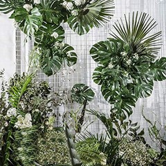 60 Pieces 5 Kindsrtificial Palm Leaves with Faux Stem, Tropical Party A