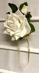 Winter White Silk Dewy Rose & Rose Bud Corsage 7″ x 5″ EC!