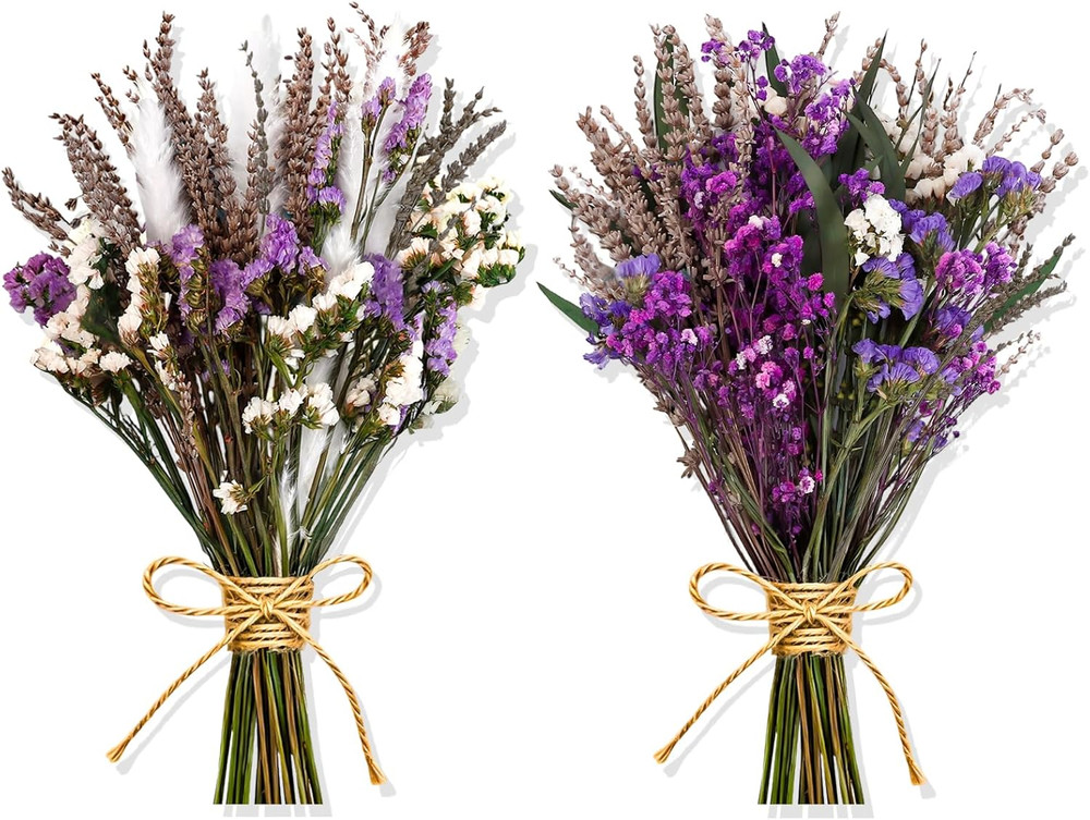2 Pack Large Dried Flower Bouquets 15.7 Inch Lavender Baby Breath Forget Me Not