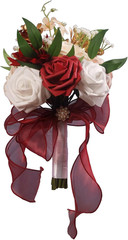 Wedding Bouquets for Bride, Burgundy & White Bridal Bridesmaid Flower with Silk