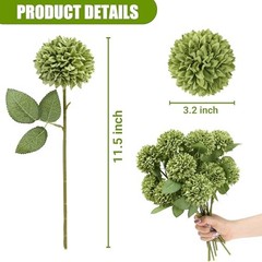 Sggvecsy 12Pcs Artificial Chrysanthemums Flowers Ball Silk Fall Green