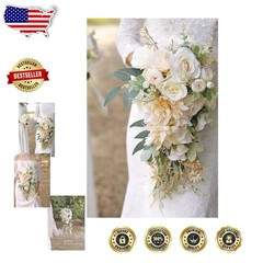 Silk Wedding Bouquet – Beige Rose Eucalyptus, 16.5″ Diameter