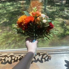 Beautiful Bridal Wedding Bouquet Budget Friendly Faux Flowers Orange Yellow Red