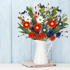 16 Bundles 4th/Fourth of July Decorations Artificial Silk Flowers Red White Blue