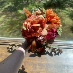 Beautiful Bridal Wedding Bouquet Budget Handmade Faux Flowers Orange Red Yellow