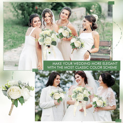 Set of 6 Ivory White Bridesmaid Bouquets – Artificial Floral Centerpieces