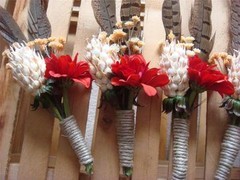 6 Rustic Western Boutonnieres ~ Rust Flower w/Feathers & Jute Twine ~ Hand Made