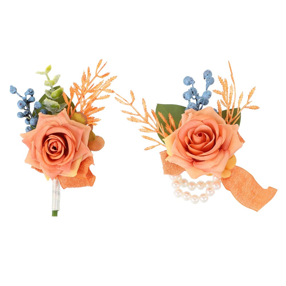 Rose Corsage and Boutonnieres Set for Groom Bride Groomsmen Light Brown