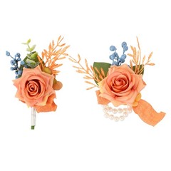 Rose Corsage and Boutonnieres Set for Groom Bride Groomsmen Light Brown