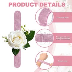 12 Pcs Corsage Wristlet Band, Elastic Wrist Corsage Bracelets Bands, Pink