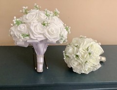 Large rose and baby breath bridal bouquet..you pick colors