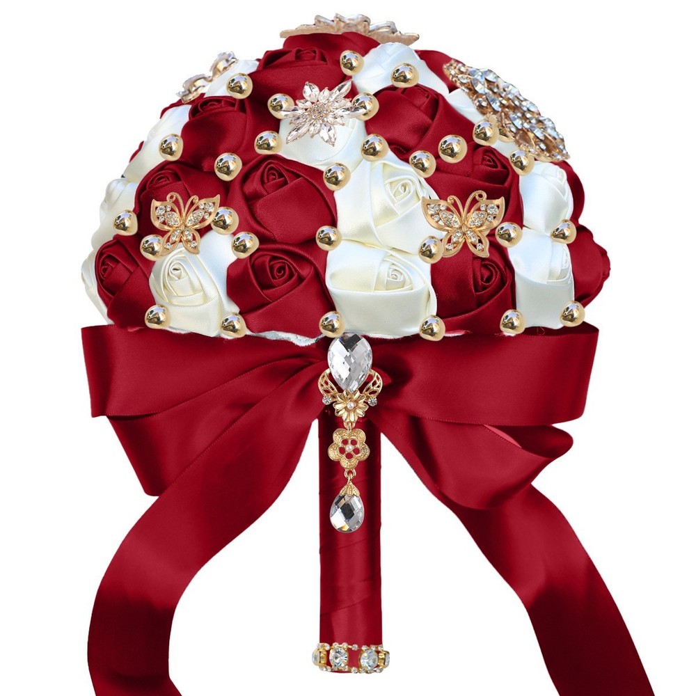Ivory and Wine Rose Bud wedding bouquet bridal artificial Quinceanera 15 bouquet