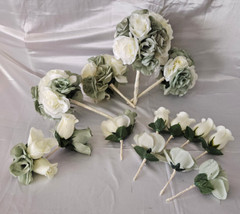 Wedding Bouquet Package, Ivory, Green, White, Roses, 14 Pieces