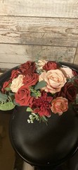 Wedding bouquet In Champagne And Burgundy With Matching Boutonnière