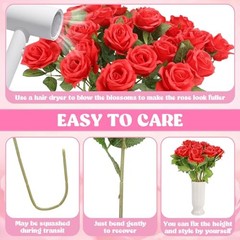 36 Pcs Silk Rose Bouquet Bridal Artificial Flowers,Fake Rose Long Stem Red