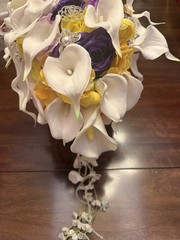 Bridal Bouquet, Wedding, Calla Lilies, Waterfalls, Water Drop Style-Purple