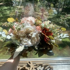 Beautiful Bridal Wedding Bouquet Budget Handmade Faux Flowers White-Pink Green