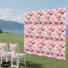 12Pcs Artificial Flower Wall Rose Floral Panel Backdrop Decor for Party Wedding