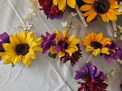 Fall Wedding Bouquet Set, Roses, Sunflowers, Purple, Yellow, Maroon