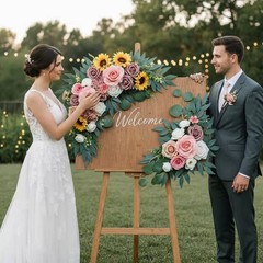 2 Pieces Nuptial Welcome Sign Ornamental Swag Reusable Artificial Flower Swag