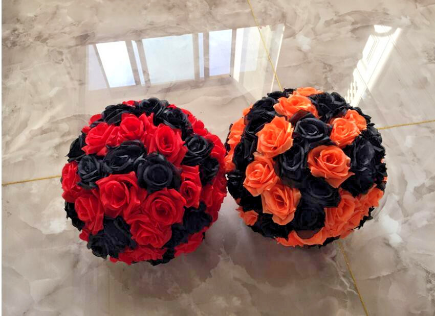 Black & Red Rose Flower Ball Pomander Wedding Ball Kissing Ball 11-12 inches
