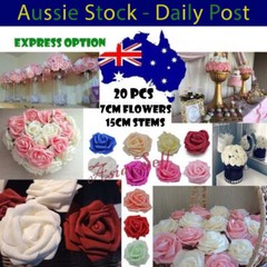 Artificial Flowers with Stems Foam Rose Fake Bride Bouquet Wedding 7cm 20pcs