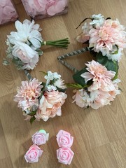 Artificial Wedding bouquets Pink White Green Rose & Dahlia w/ Petals Floral