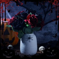 36 Pcs Silk Black Red Rose Bouquet Bridal Artificial Flowers,Fake Black, Red