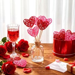 24 Pieces Valentine Heart Shaped Rattan Balls 2.36 Inch Heart Vase Red, Pink