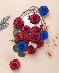 25Pcs Artificial Roses Flowers Fake Roses with Stems Real Touch Foam Dark Red