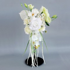 White Cascade Bridal Bouquet Artificial Rose Wedding Teardrop Bridesmaid Flower