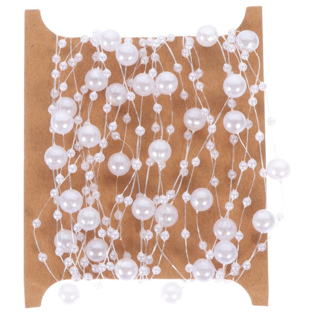 2 Rolls White Pearl Strings Garland Beads Wreath for Wedding Bouquet Crafts