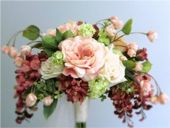 Silk Flower Cascade BRIDAL BOUQUET Pink Mauve Roses Dahlia Wisteria Eucalyptus