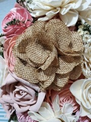 Bride, Bridesmaid, and Toss Sola Wood and Burlap Bouquets