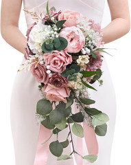 Dusty Pink Peony Wedding Bouquet for Bride & Bridesmaid – 9.8 Inch Decor