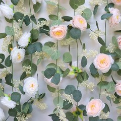 2 Pcs Pink 6.6Ft Artificial Eucalyptus Flower Garland with Fake Rose Pink-2pcs