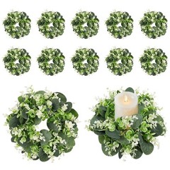 Pcs Artificial Eucalyptus Candle Rings Wreaths, 9 Inch 12 Eucalyptus Leaves03