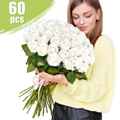 60 Pcs Artificial Roses Bulk Velvet Silk White Roses White Roses for Wedding …