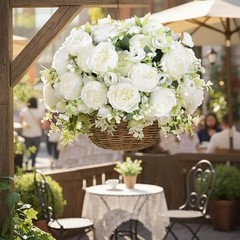 White Artificial Flowers Bouquet – 12 Bundles – Lifelike Silk Fake Peonies