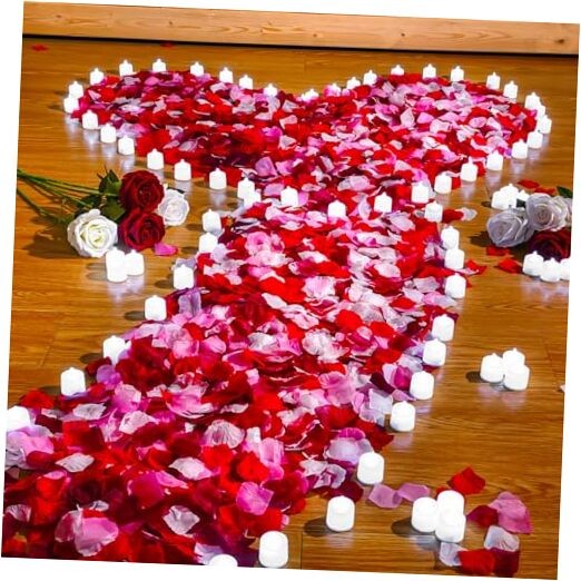 6000 Pcs Artificial Rose Petals with 72 Pcs White with Red Series Petal