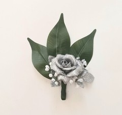 Silver Rose Pin Boutonniere Groom Best Man Prom Wedding Quinceanera Corsage