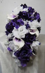 Purple White Rose Calla Lily Bridal Wedding Bouquet Accessories