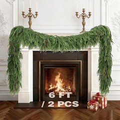 Pcs, 6Ft Norfolk Pine Garland Christmas Decorations, Real Norfolk-6Ft-2Pcs 2